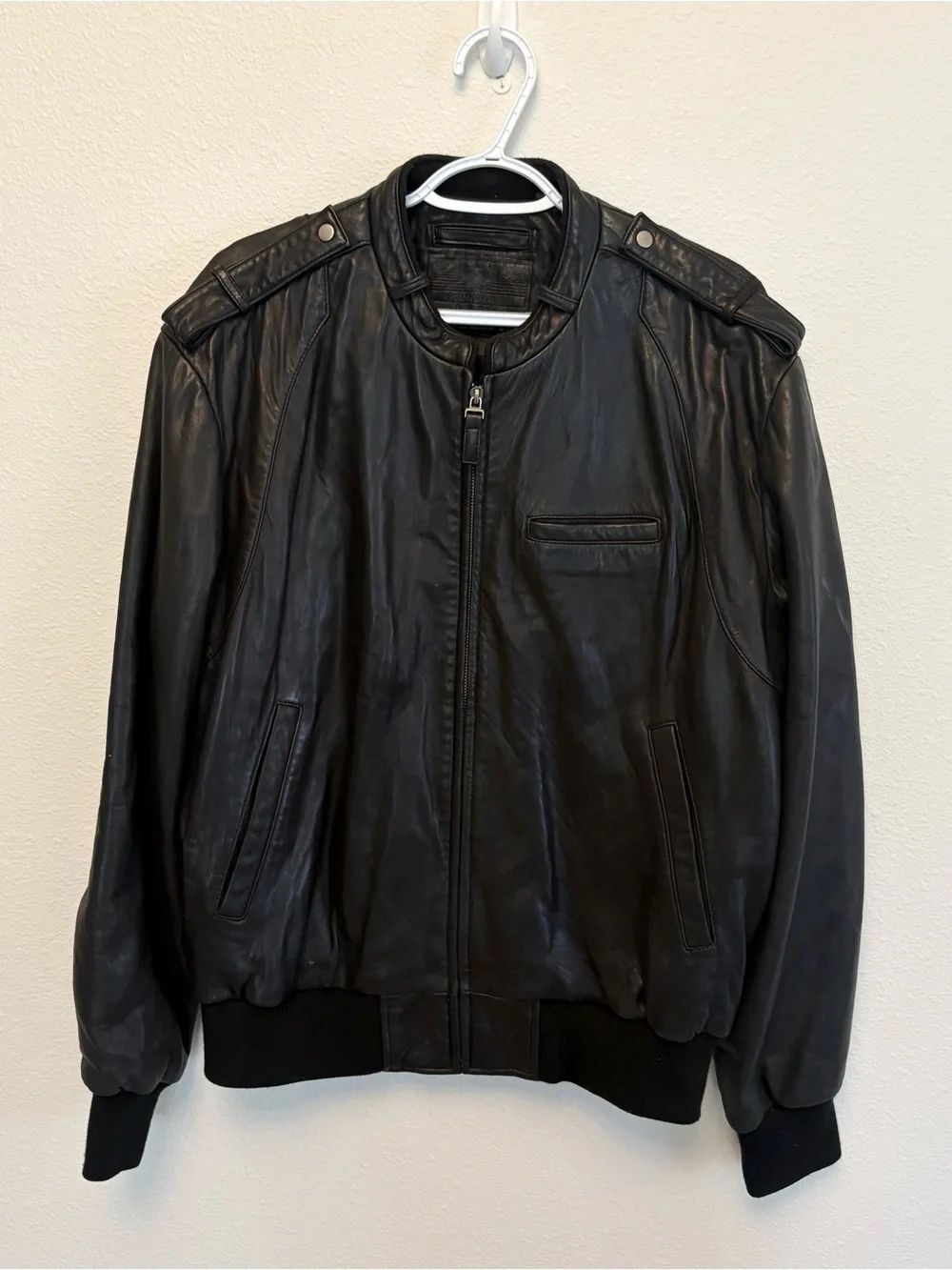 Roundtree & Yorke 100% Genuine Leather Bomber Jacket Black Men’s Size L